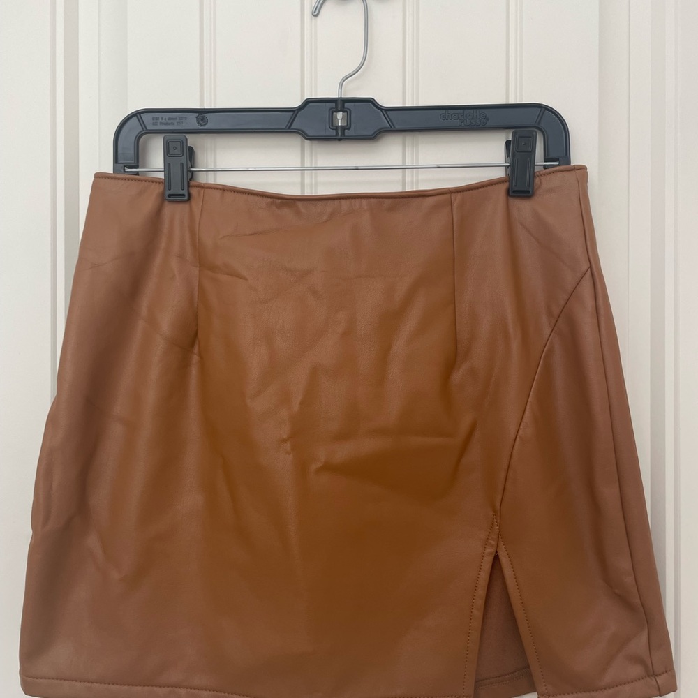 Brown  faux Leather Mini Skirt